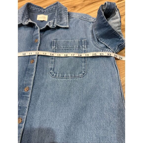 Sézane Denim Mini Short-Sleeve cotton Ana Shirt Dress oversized size 34 - Picture 8 of 9